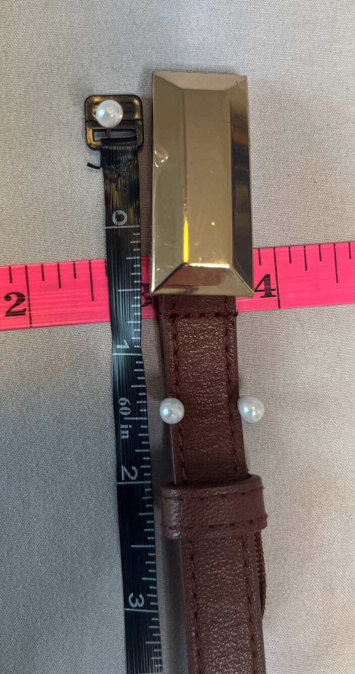 Brown Genuine Leather Belt – Gold-Tone Buckle & Accent Classic Western Style